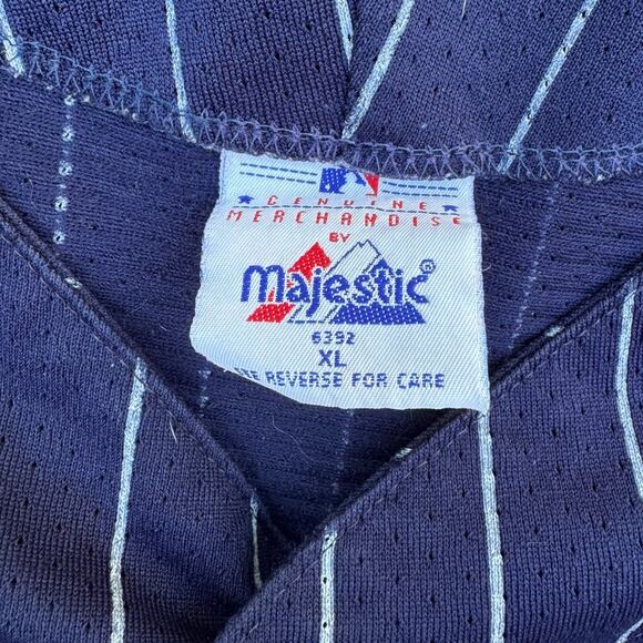 Majestic MLB New York Yankees Pinstripe Blue Jersey Mens Size XL - Picture 4 of 6